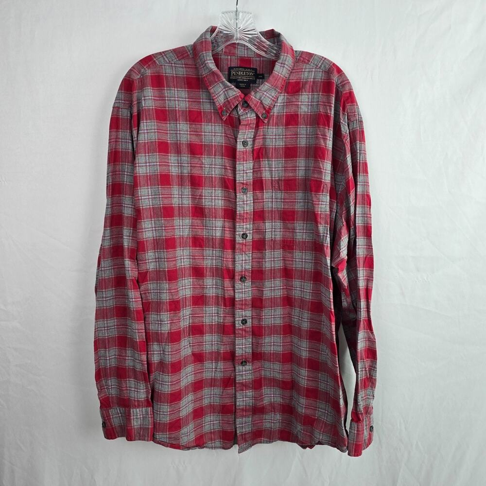 Pendleton Button Down Shirt Men's XXL Red & Gray Plaid Long Sleeve